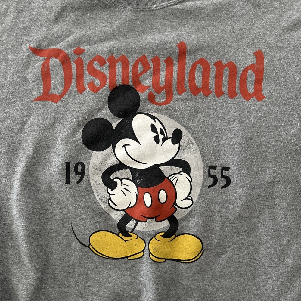 Disney Parks Mens‎ XXL Disneyland 1955 Mickey Mouse Pullover Sweatshirt Grey EUC